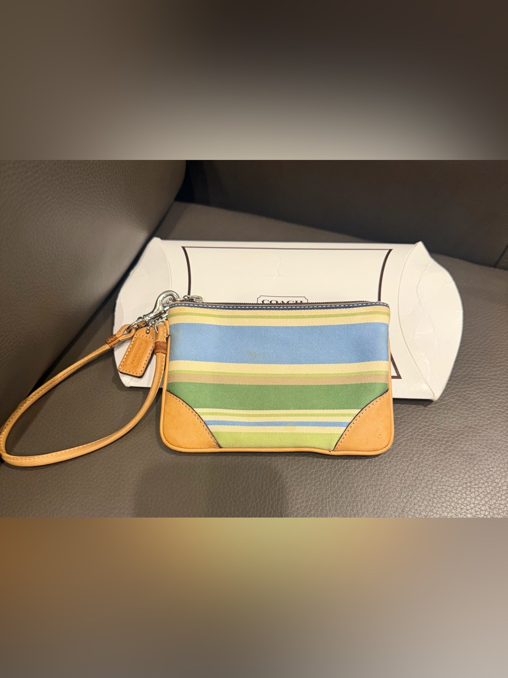 Coach Striped Canvas Wristlet w/ Gift Box